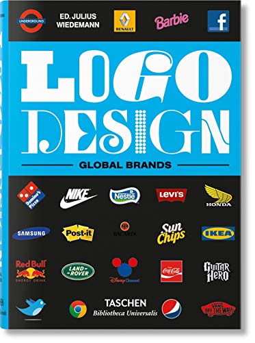 Book cover titled Logo Design Global Brands featuring a grid of various company logos.