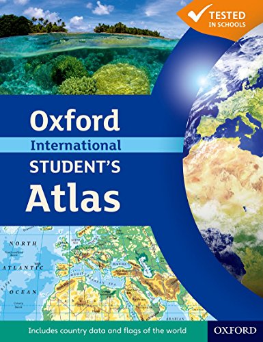 Cover of Oxford International Student's Atlas featuring a globe, coral reef, and map.