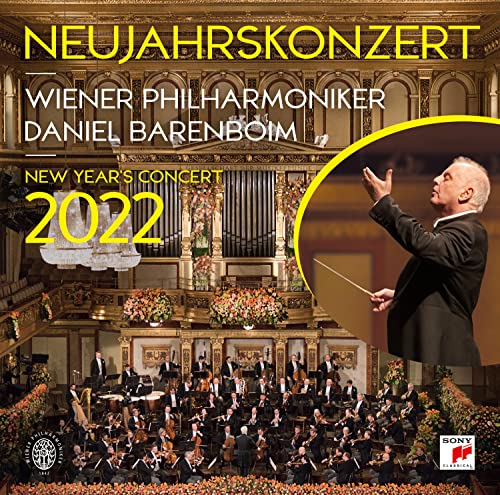 Vienna Philharmonic New Year’s Concert 2022 album cover with conductor Barenboim.