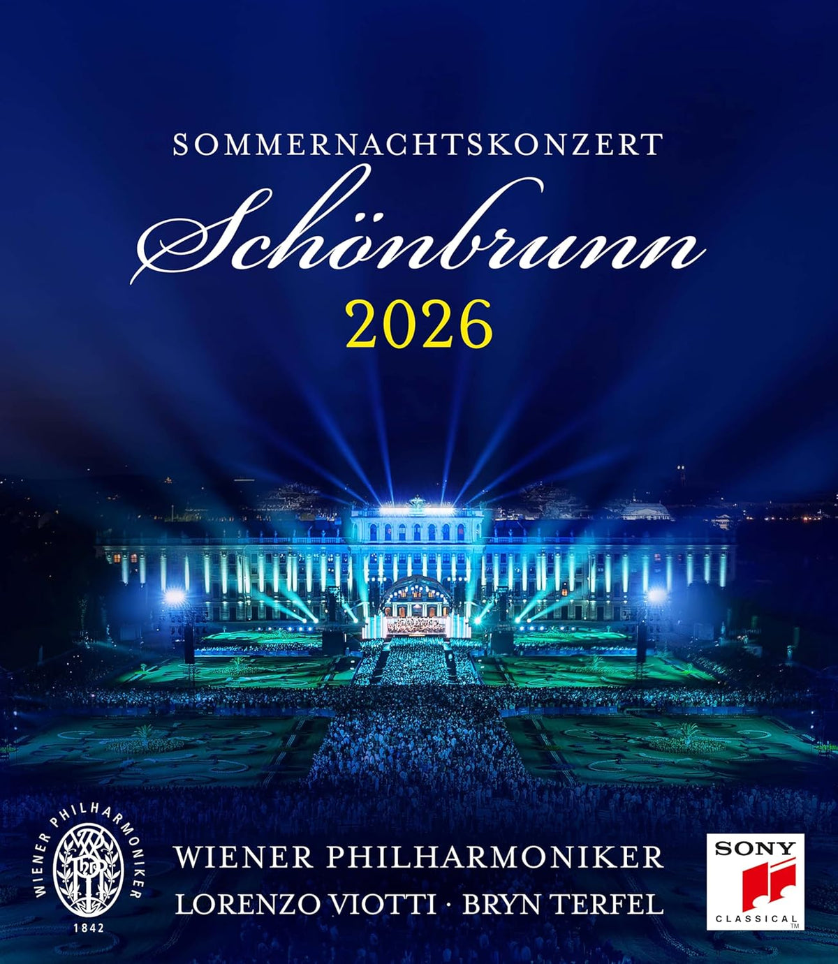 Blu-ray cover for the 2026 Vienna Philharmonic Summer Night Concert at Schönbrunn.