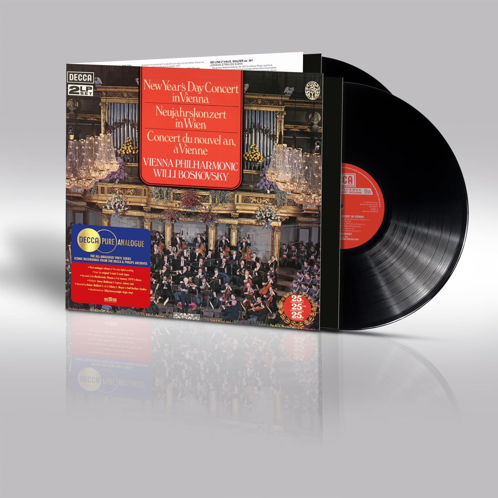 Vinyl record cover for Wiener Philharmoniker New Year’s Day Concert with orchestra image.