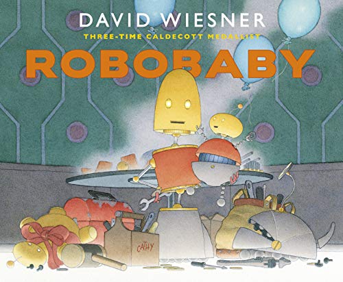 Book cover: yellow robot baby with red head, surrounded by tools.