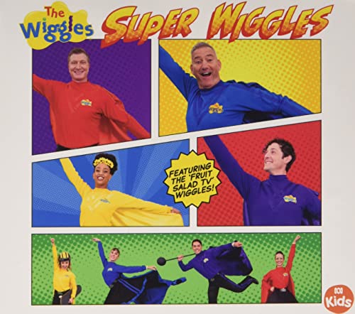 CD cover for “Super Wiggles” featuring four Wiggles members in capes.