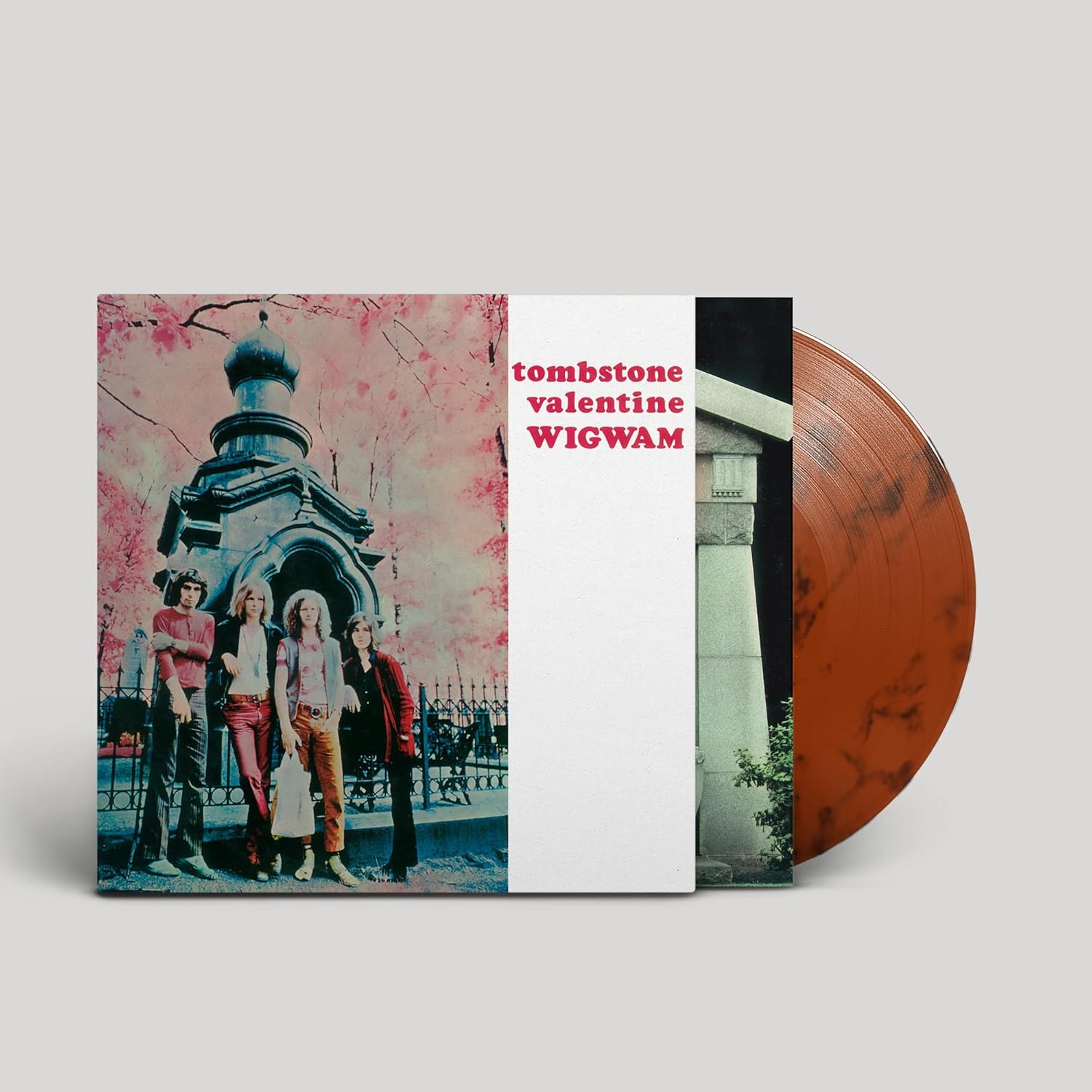 Vinyl record of Wigwam’s “Tombstone Valentine” with band photo and monument.