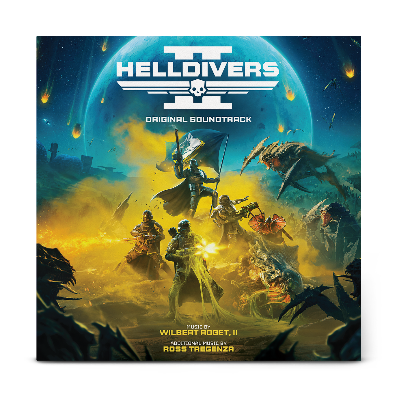 Helldivers 2 original soundtrack vinyl cover with sci-fi battle scene.