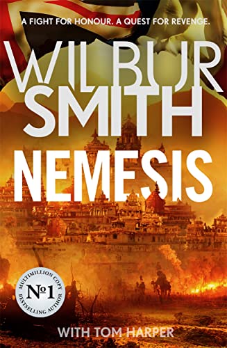 Book cover for Nemesis by Wilbur Smith featuring a burning city and silhouetted figures.