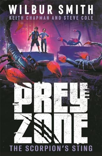 Book cover showing two boys standing before giant scorpions in a dark, purple landscape.