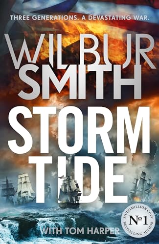 Book cover featuring sailing ships on a stormy sea beneath a fiery sky.