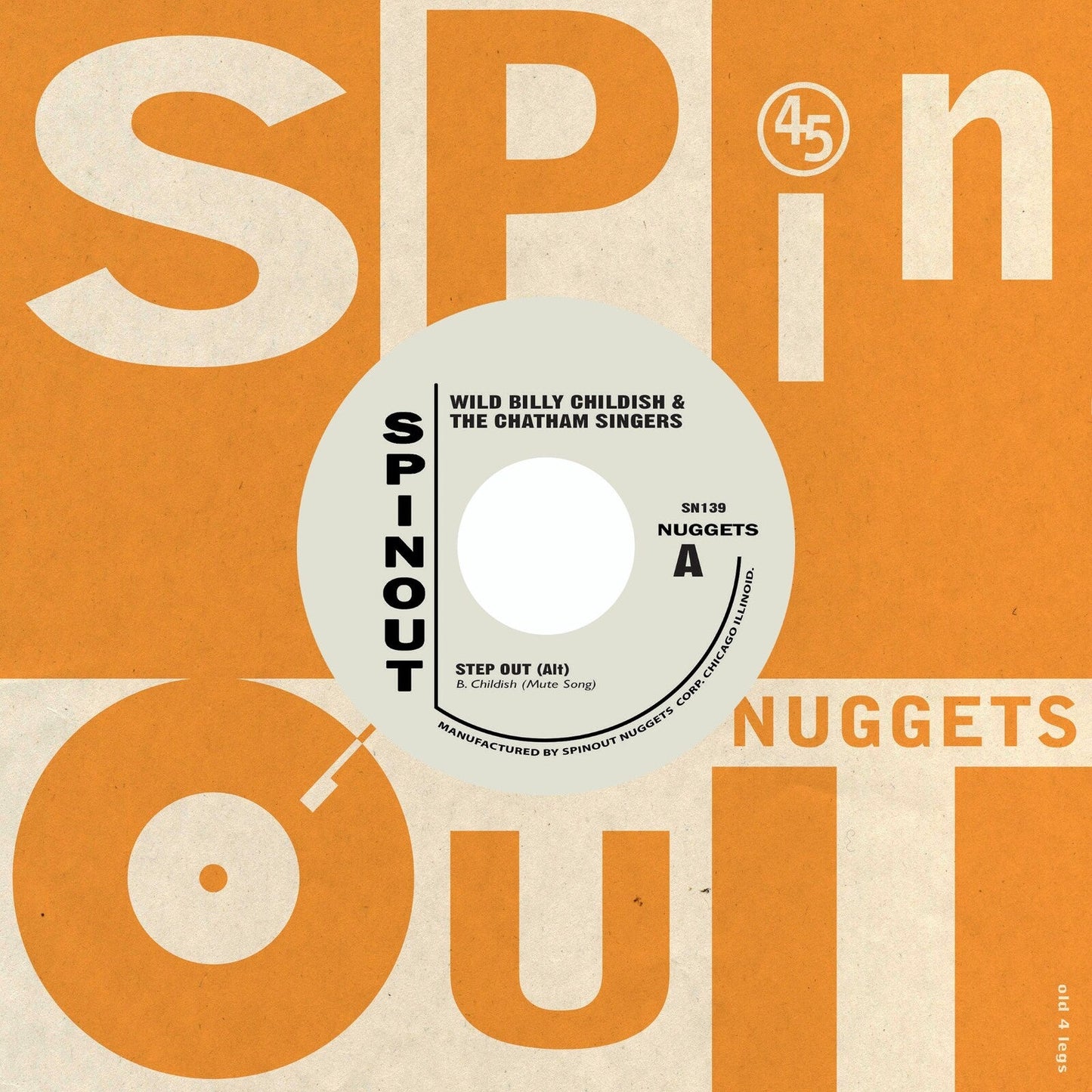 Vinyl record label for Wild Billy Childish & The Chatham Singers’ “Step Out!”
