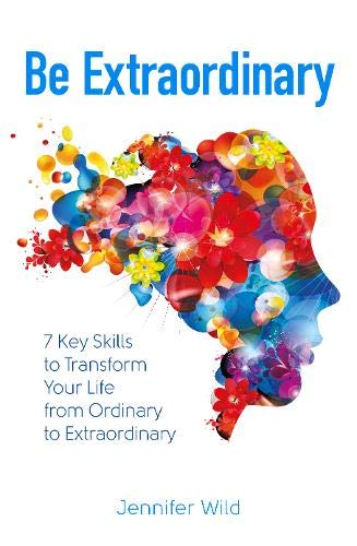 Book cover: “Be Extraordinary” with a colorful floral human head silhouette.