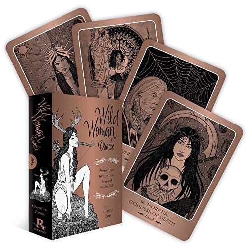 Oracle card deck and box with detailed, dark illustrations of women.