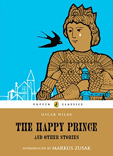 Book cover: illustrated statue with a swallow, title "The Happy Prince".