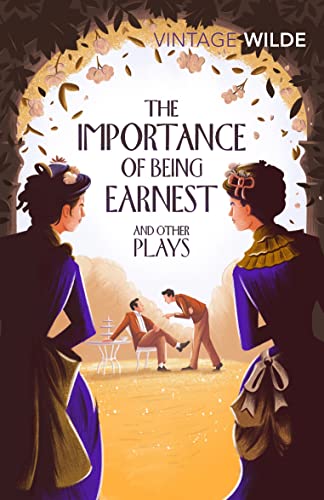 Book cover: "The Importance of Being Earnest" with figures in vintage attire.