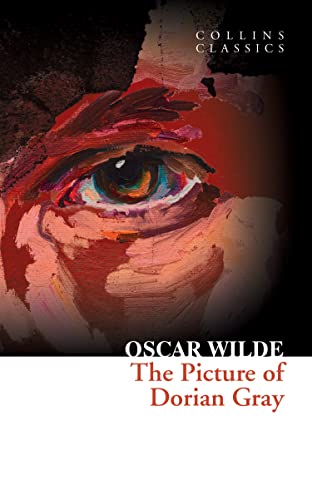 Book cover: "The Picture of Dorian Gray" with a painted eye detail.