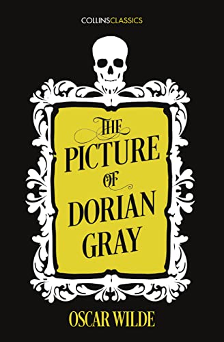 Book cover for "The Picture of Dorian Gray" with skull and ornate frame.