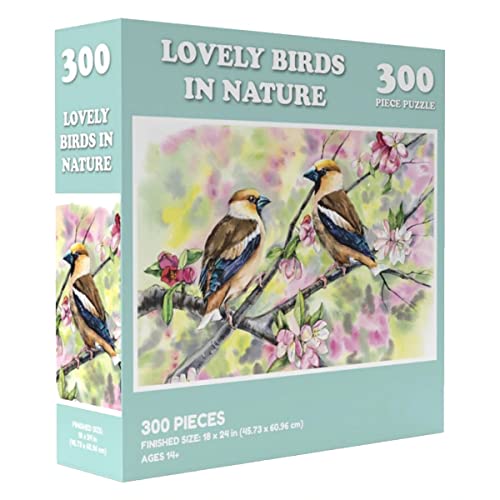 Puzzle box depicting two colorful birds perched on a flowering branch.