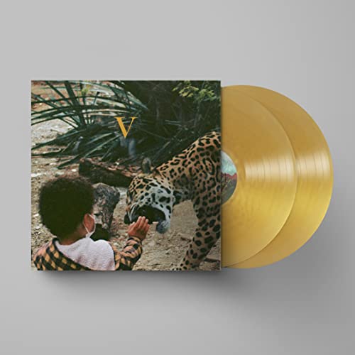 CD cover featuring a jaguar, child, and foliage, with a gold vinyl record.