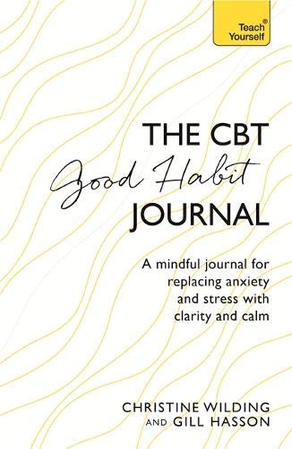 Cover of “The CBT Good Habit Journal” with wavy lines and text.