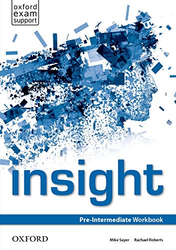 Workbook with English language exercises, photos, and illustrations for pre-intermediate learners, paperback or softcover.