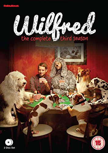 Wilfred" Season 3 DVD cover: man and dogs playing poker indoors.
