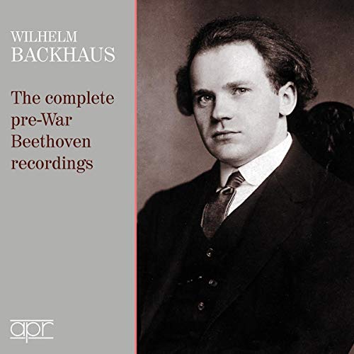 Portrait of pianist Wilhelm Backhaus on a CD cover for Beethoven recordings.