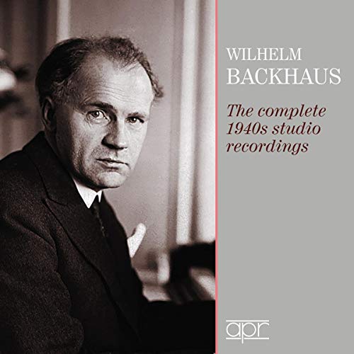 Portrait of pianist Wilhelm Backhaus on CD cover, with text details.