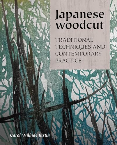 Book cover: “Japanese Woodcut” with abstract bamboo woodcut image.