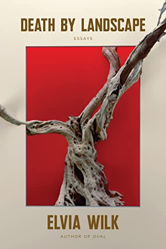 Book cover titled Death by Landscape featuring a gnarled tree branch against red background.