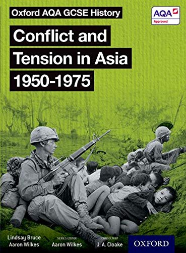 Textbook cover depicting soldiers with children, titled “Conflict and Tension in Asia.”