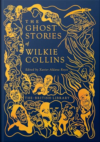 Book cover with gold illustrations of ghostly figures on a dark blue background.
