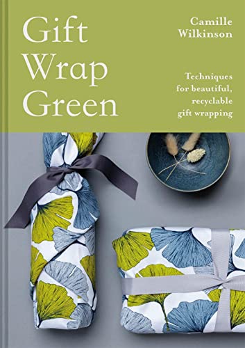 Book cover with green top half and two gifts wrapped in leaf-patterned fabric.
