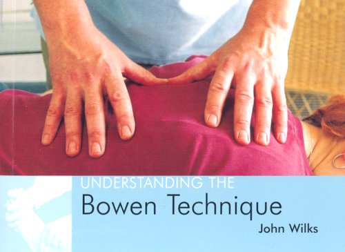 Hands performing the Bowen technique on a person's back, with book title text below.