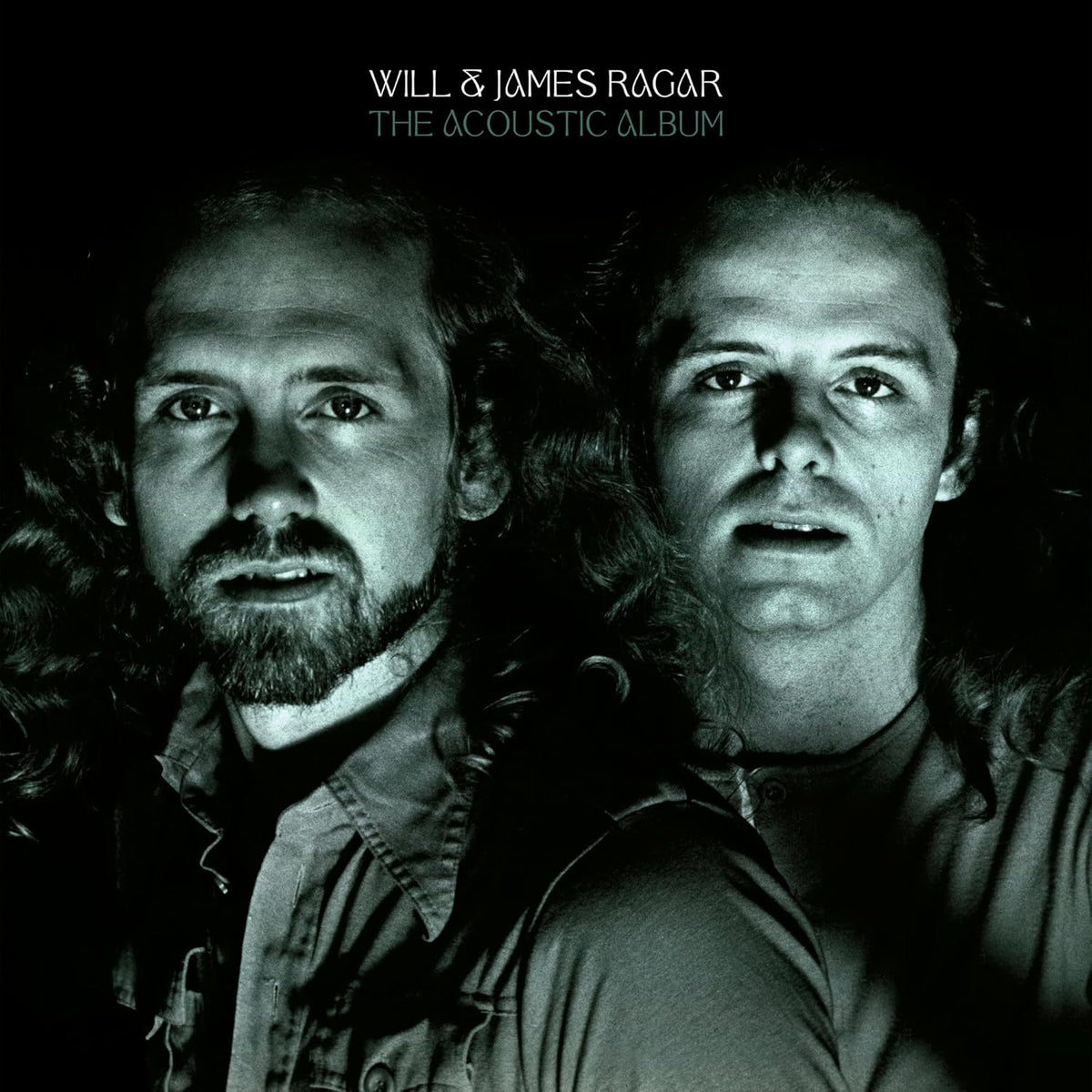 Black and white album cover featuring two men with long hair.