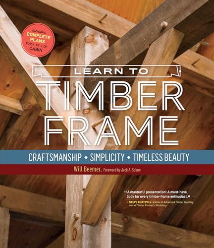 Book cover for Learn to Timber Frame featuring a wooden timber frame structure.