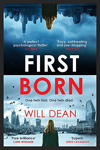 Book cover: "First Born" with a city skyline and a lone figure.