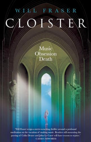 Book cover: "Cloister" with an arched stone corridor and figures.