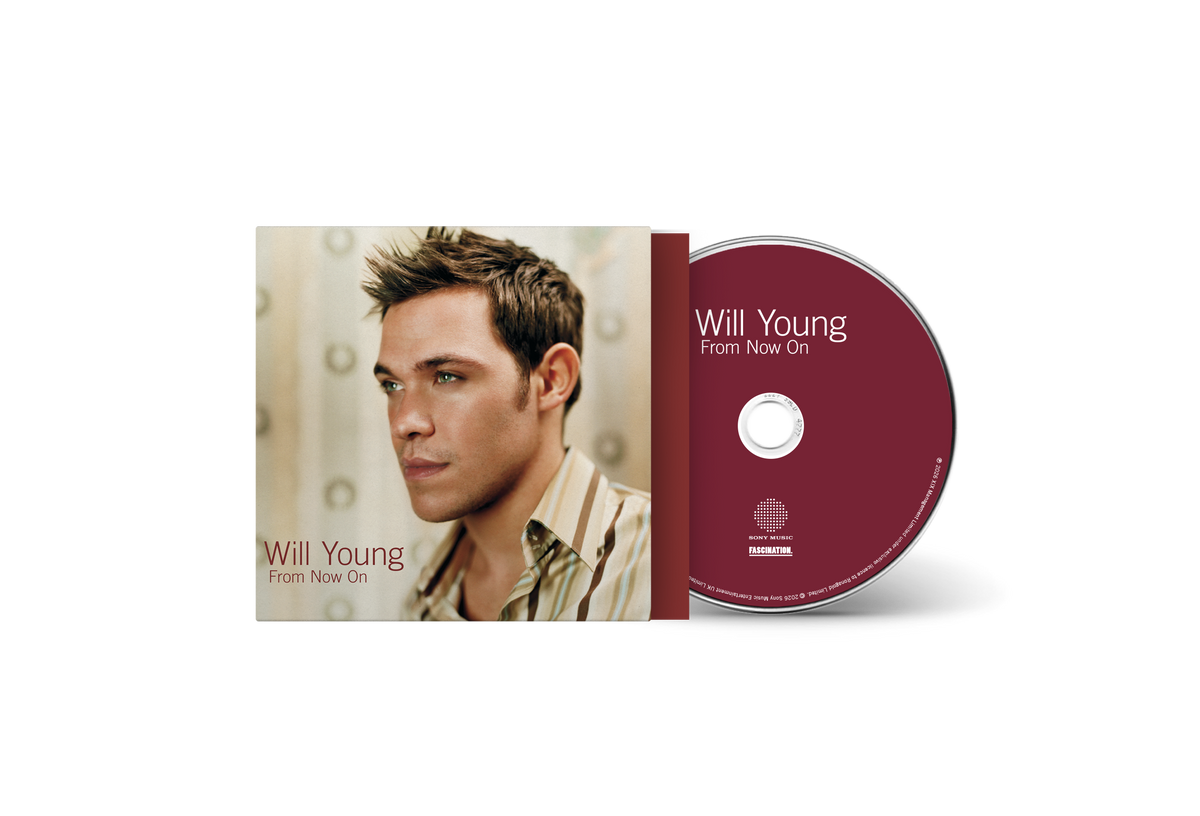 Will Young's "From Now On" CD case and disc, maroon background.