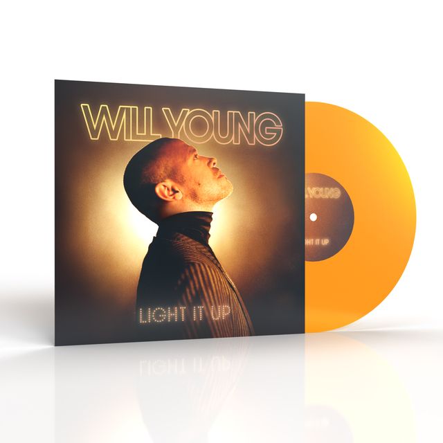 Will Young Light It Up album cover with a bright orange vinyl record.