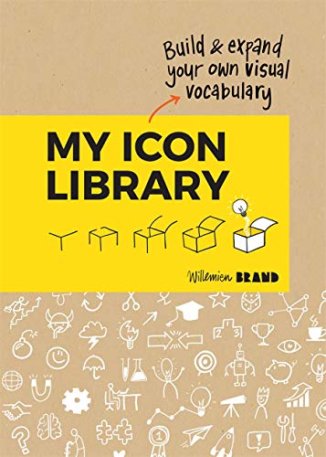 Book cover with yellow rectangle, text, and hand-drawn icons on a brown background.