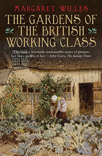 Book cover showing a painting of a person gardening in front of a cottage.