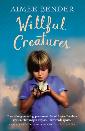 Book cover: "Willful Creatures" featuring a child holding small, caged animals.