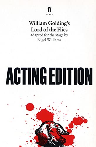 Book cover for Lord of the Flies acting edition with a pig head and blood.