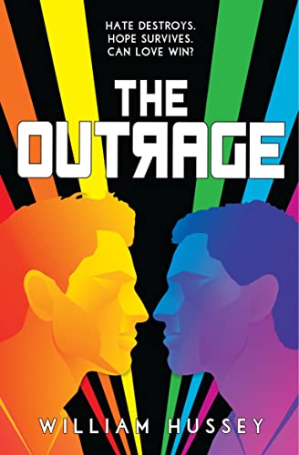 Book cover featuring two silhouettes facing each other against a black background with rainbow rays.