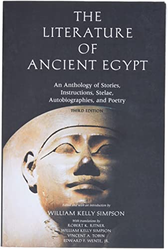 Book cover: "The Literature of Ancient Egypt" with a pharaoh’s bust.