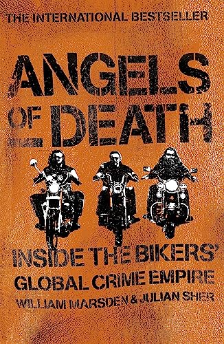 Book cover: "Angels of Death" with three bikers on motorcycles.
