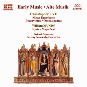 CD cover for William Mundy & Christopher Tye vocal works, with altarpiece image.