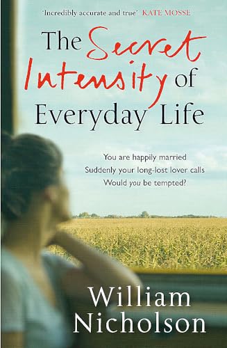 Book cover: woman looking out a train window at a field.