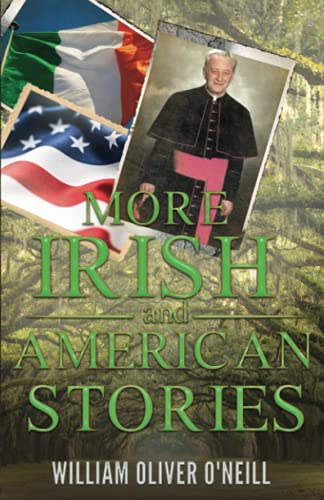 Book cover: "More Irish and American Stories" with flags and a portrait.
