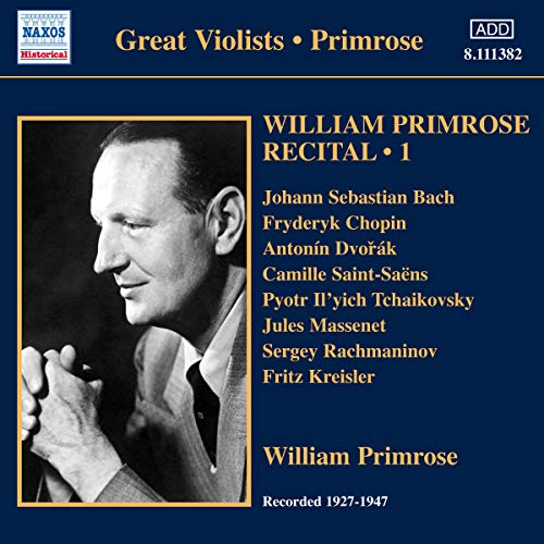 CD cover featuring a portrait of violist William Primrose and composer names.