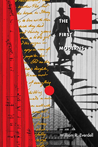 Book cover: "The First Moderns" with a man on stairs and red accents.